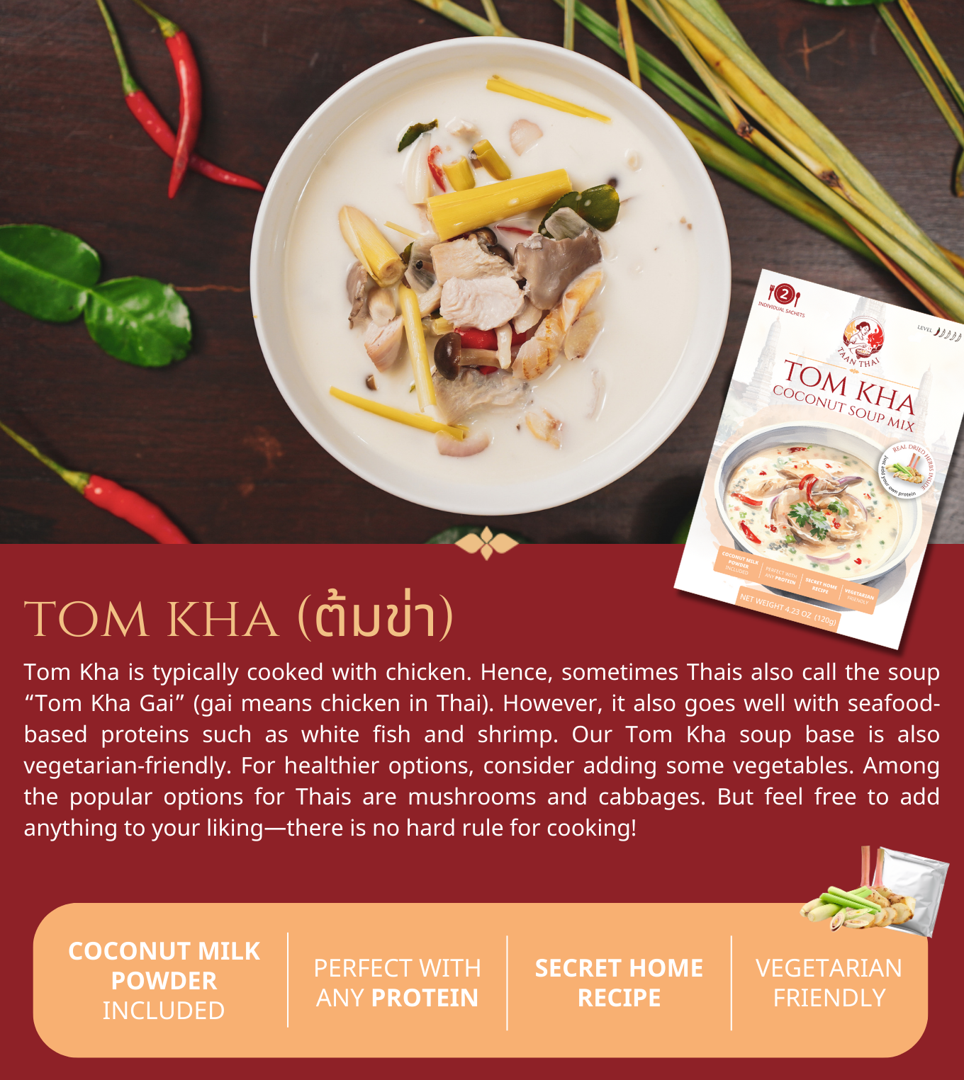 TOM KHA Coconut Soup - 2 Sachets (making 6 cups)